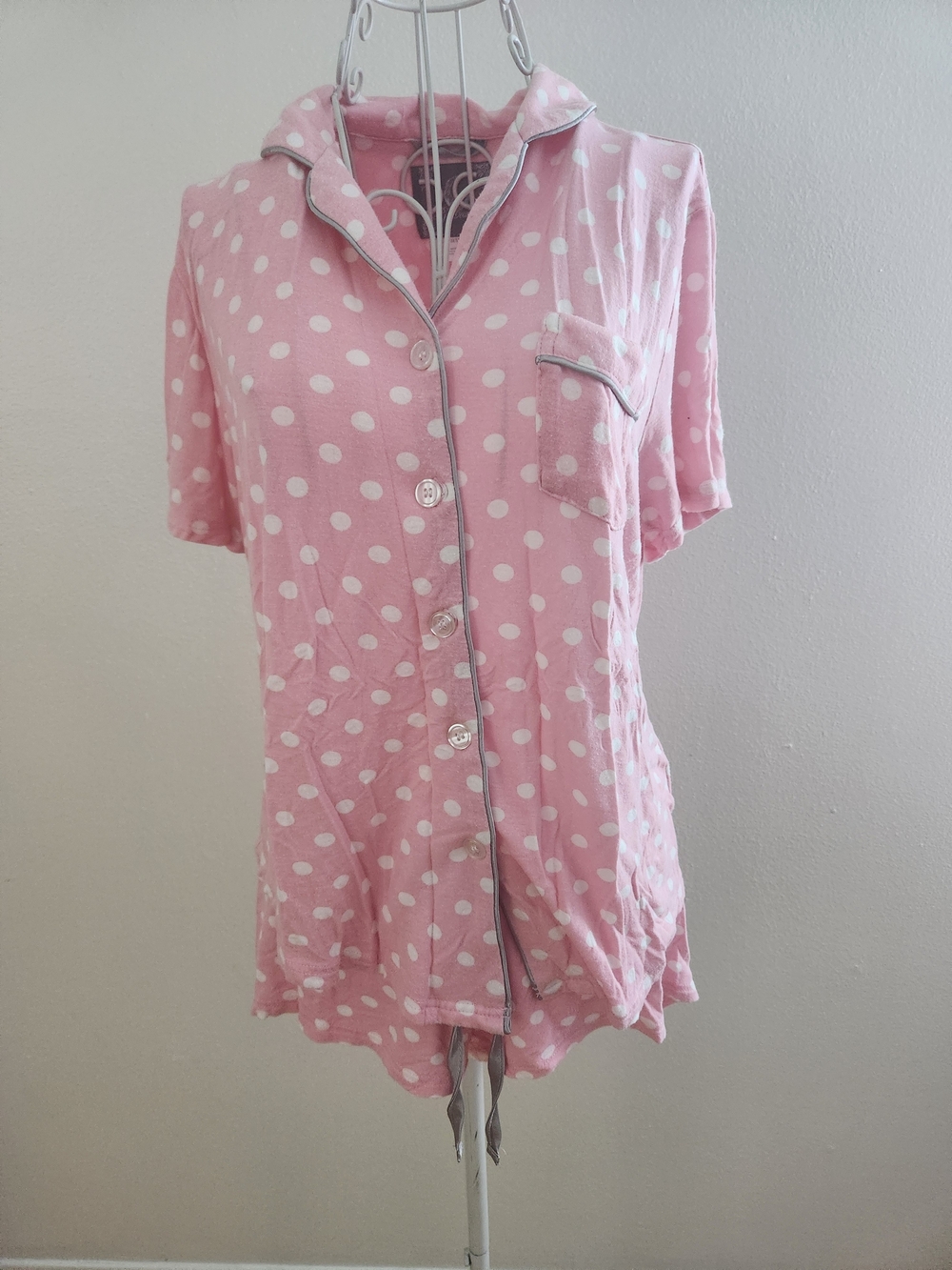 PJ Couture Pink Polka Dot Pajama Set | Soft Rayon Sleepwear | Size Medium